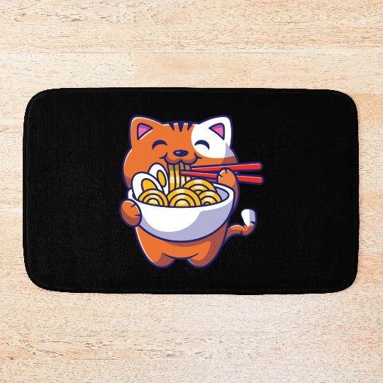 Cat Ramen Noodle Japanese Anime Manga Ramen Kawaii Bath Mats