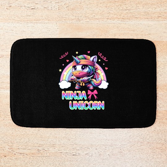 Ninja Unicorn Cute Rainbow Unicorn Fighter Bath Mats