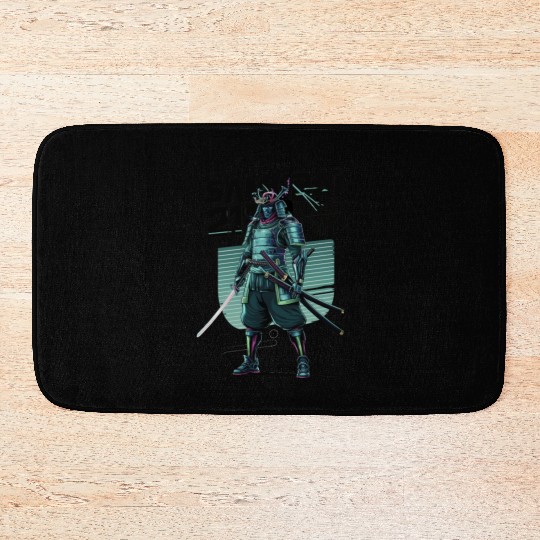 Cyber Samurai 2110: Glowing Katana Warrior Bath Mats