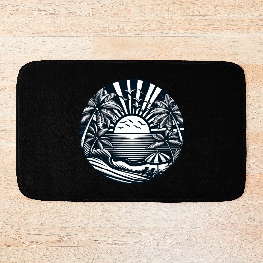 Vacation summer sun beach palms silhouette Bath Mats