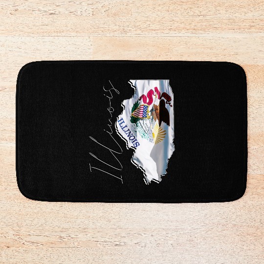 Illinois State Flag in Illinois State Map IL Bath Mats