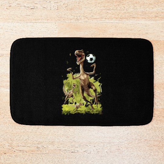 Soccer Ball Velociraptor Dinosaur Football Bath Mats