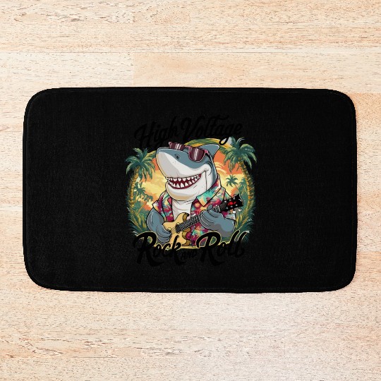 Funny shark with guitar summer beach holiday Bath Mats