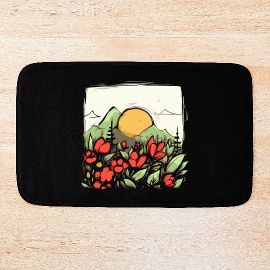 Japan Yellow Sun: Nature and Flowers Bath Mats