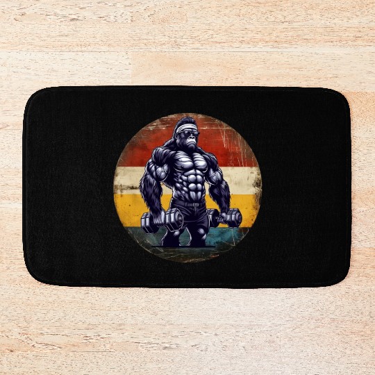 Muscular Gorilla Bodybuilder Gym Workout Sunset Bath Mats
