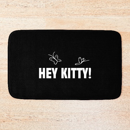 Hey kitty title Black Bath Mats