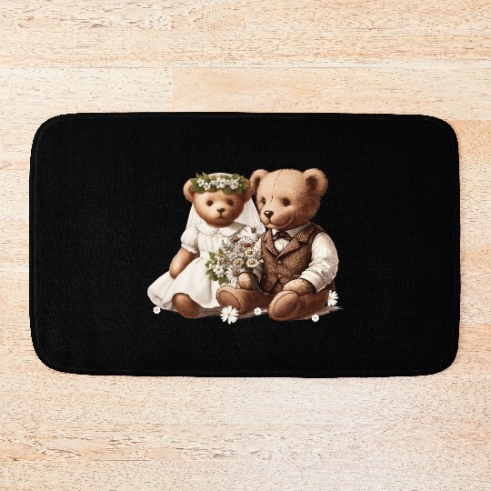 Vintage wedding: teddy bear bride and groom Bath Mats
