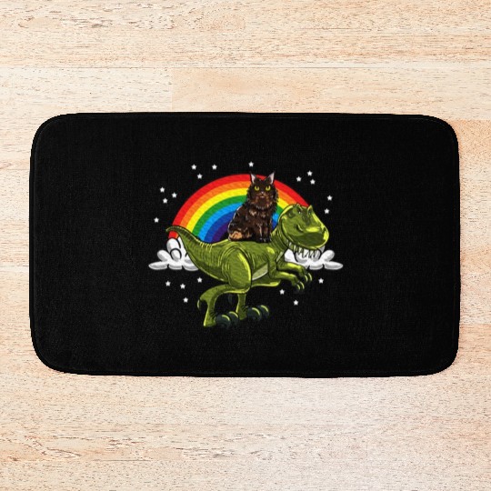 T Rex Dino Maine Cat Rainbow Feline Cat Lover Bath Mats