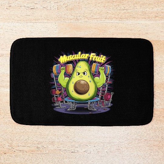 Muscular Avocado Lifting Weight Gym Humor Workout Bath Mats