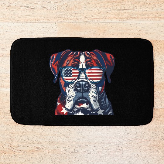 Boxer dog. American memorial day Bath Mats