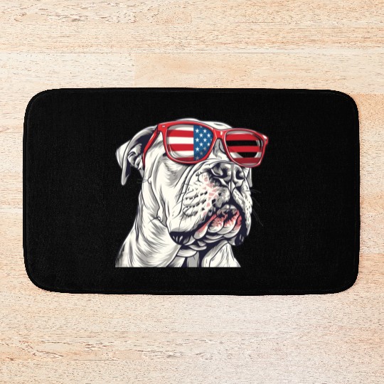 Dogo Argentino dog. 4th of July and memorial day Bath Mats