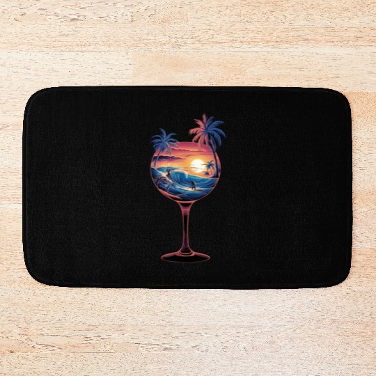 Tropical Sunset Surf - Wine Glass Escape Bath Mats