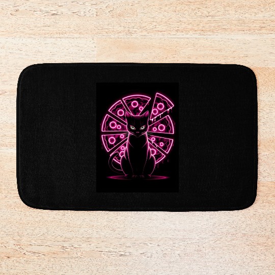 Neon Pizza Cat Bath Mats