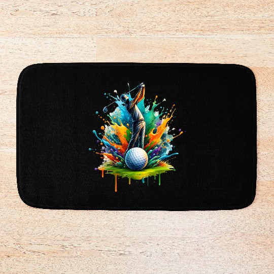Watercolor Golf Swing Colorful Golfer Art Bath Mats