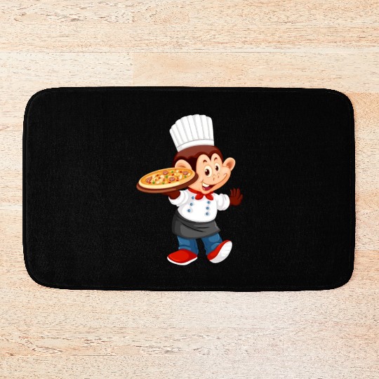 chef pizza monkey Bath Mats