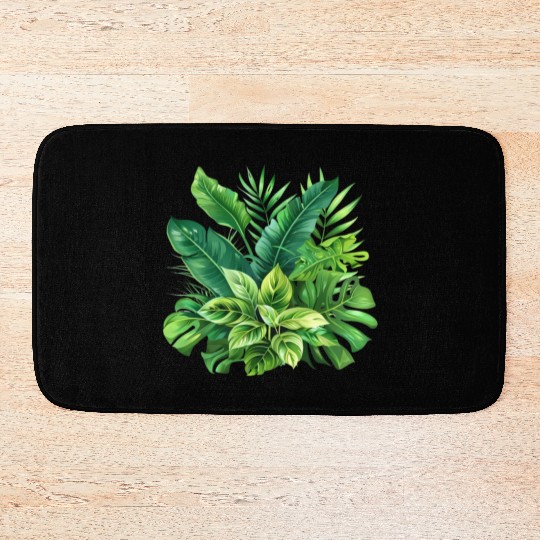 Verdant Haven: Tropical Leaf Ensemble Bath Mats