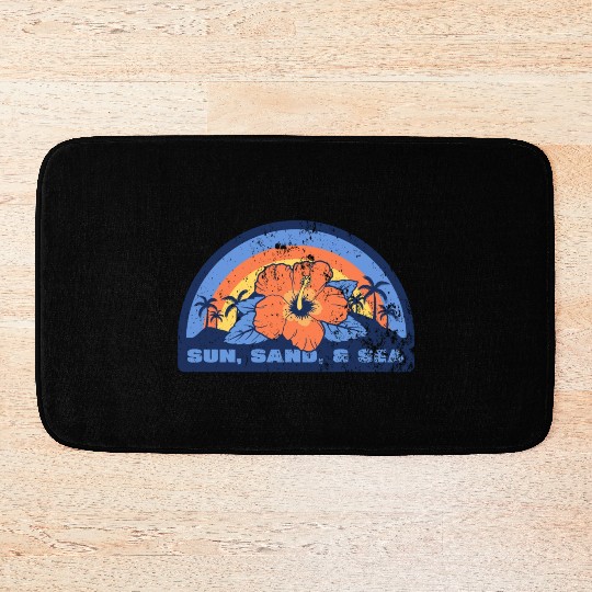 Vintage Sunset Beach Hibiscus Flower Bath Mats, Trop