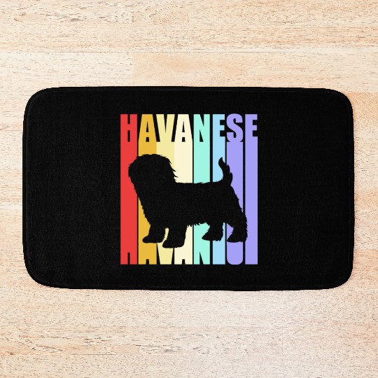Colorful Dog Silhouette Retro Vintage Havanese Bath Mats