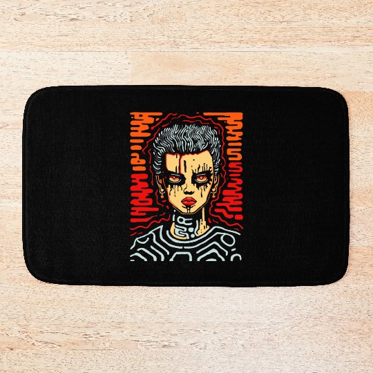 Punk Woman with Glowing Circuit Eyes Bath Mats