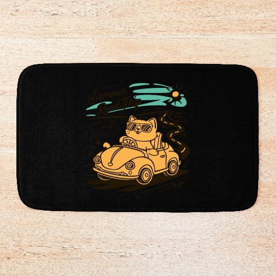 Summer Road Trip Vacation Cat lover Gift Bath Mats