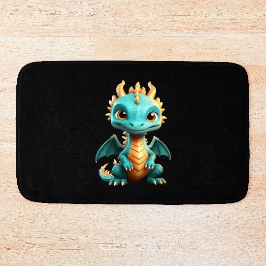 Chibi green dragon Bath Mats
