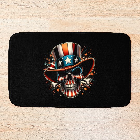 Independence Day Art 4 July Patriot US Skull Bath Mats