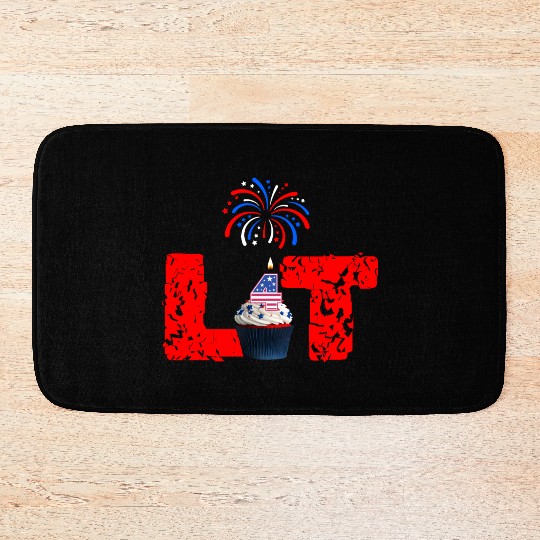 LIT 4th July Independence Day cupcake & firework Bath Mats