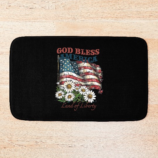 God Bless America 4th Of July US Flag Daisy Bath Mats