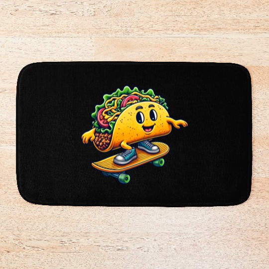 Taco skater skateboard Mexican food fun Bath Mats