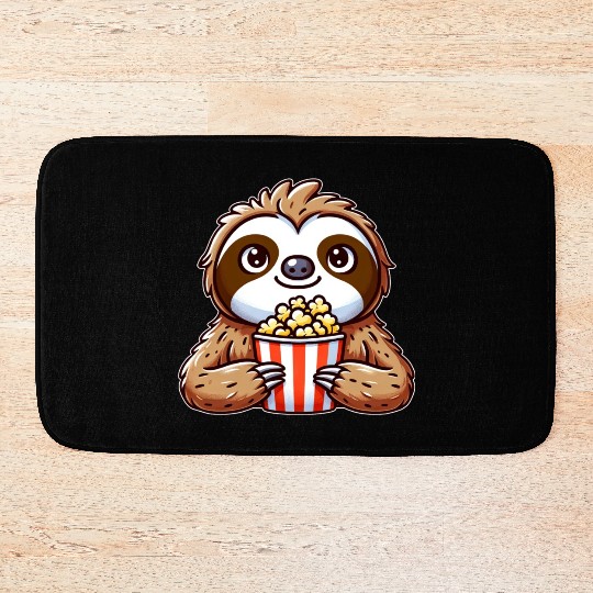 Funny sloth popcorn cinema movie Bath Mats