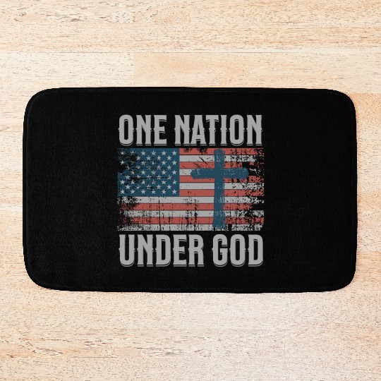 One Nation Under God Retro US Flag Christian Cross Bath Mats