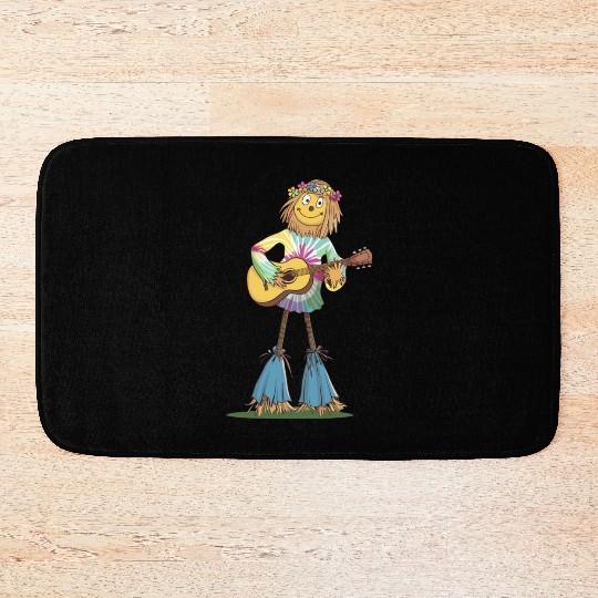 Hippie Scarecrow Playing Guitar Bath Mats