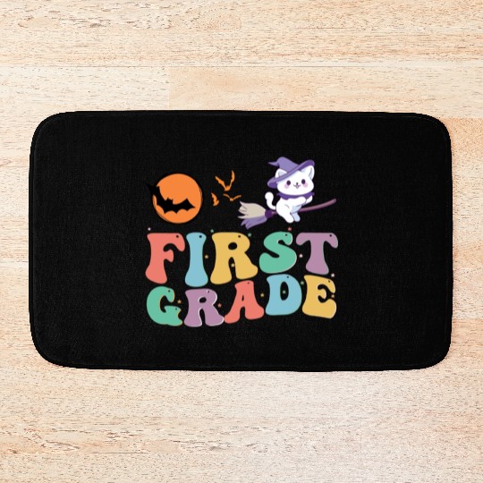 1st Grade teacher Kindergarten with cute witch cat Bath Mats