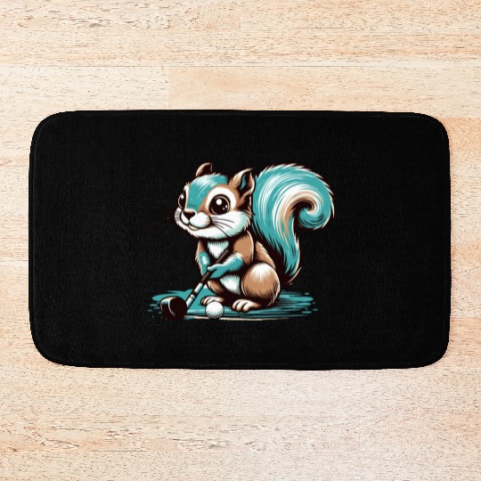 Cute cartoon squirrel playing golf Bath Mats