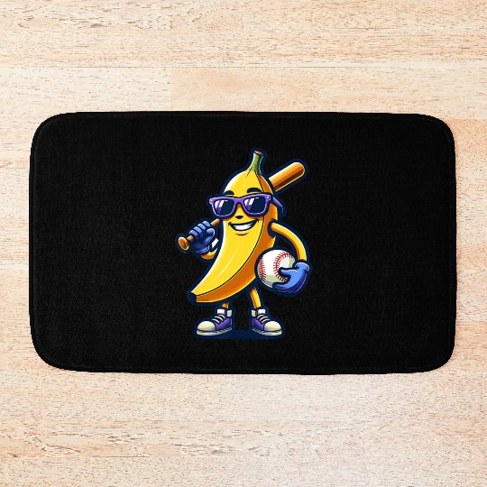 Banana Playing Baseball Fruit Lover Baseball Playe Bath Mats