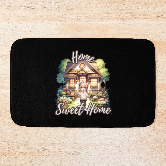 Home Sweet Home House Cabinand Person Waving 1 Bath Mats