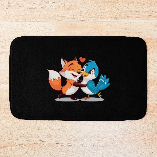 Cute Fox and Bird Love Bath Mats