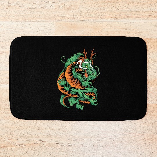Angry Japanese Dragon Tattoo Bath Mats