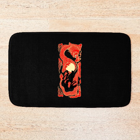Japanese Dragon Sunset Tattoo Bath Mats