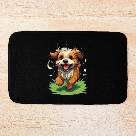 running dog on the grass Bath Mats