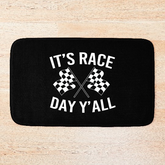 Drag Racing Racetrack Checkered Flag Race Day Bath Mats