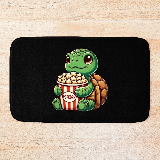 Cute turtle popcorn movies cinema fun Bath Mats