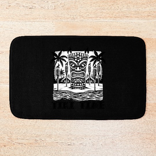 Tiki Vibes - Tropical Island Tribal Mask Design Bath Mats