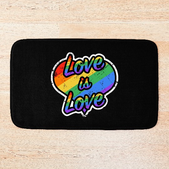 Heart love is love grunge rainbow colored Bath Mats