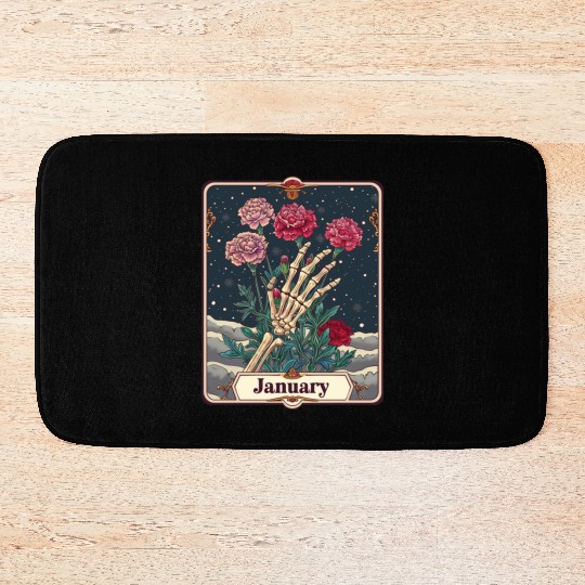 January Gothic Tarot Card - Carnation Flower & Ske Bath Mats