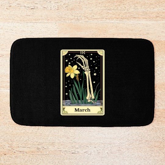 March Gothic Tarot Card - Daffodil Flower & Skelet Bath Mats