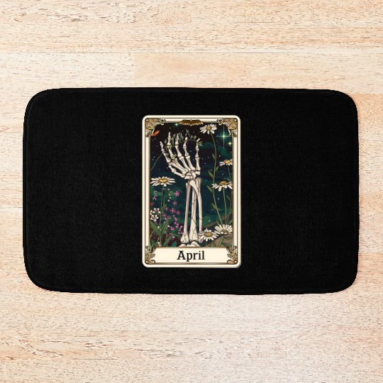 April Gothic Tarot Card - Daisy Flower & Skeleton' Bath Mats