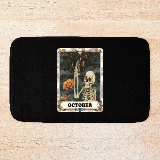 October Gothic Tarot Card - Marigold Flower & Skel Bath Mats