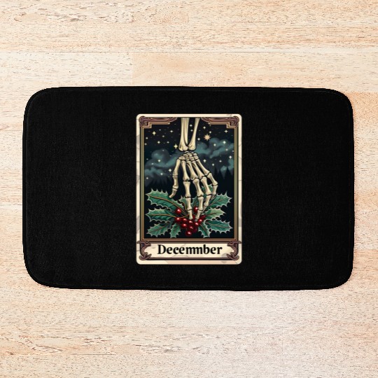 December Gothic Tarot Card - Holly Flower & Skelet Bath Mats