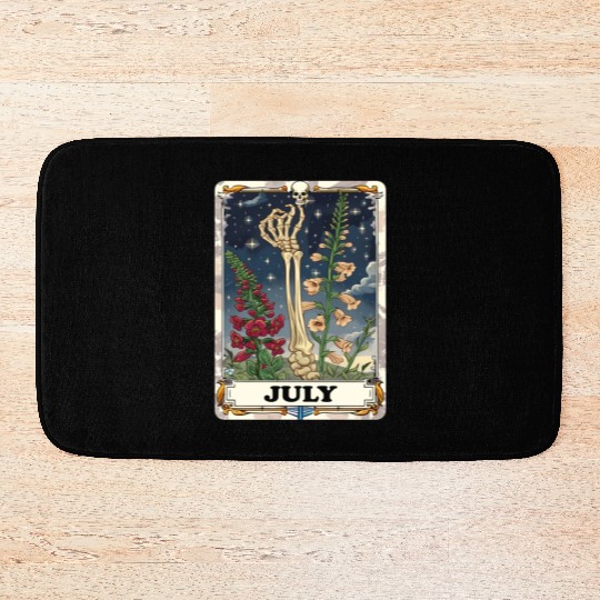 July Gothic Tarot Card - Larkspur Flower & Skeleto Bath Mats